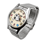 Meow's Wishlist Tuxedo Cat watch showing the playful cat dial from another angle