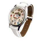 Meow's Wishlist Calico Cat watch showing the playful cat dial from another angle