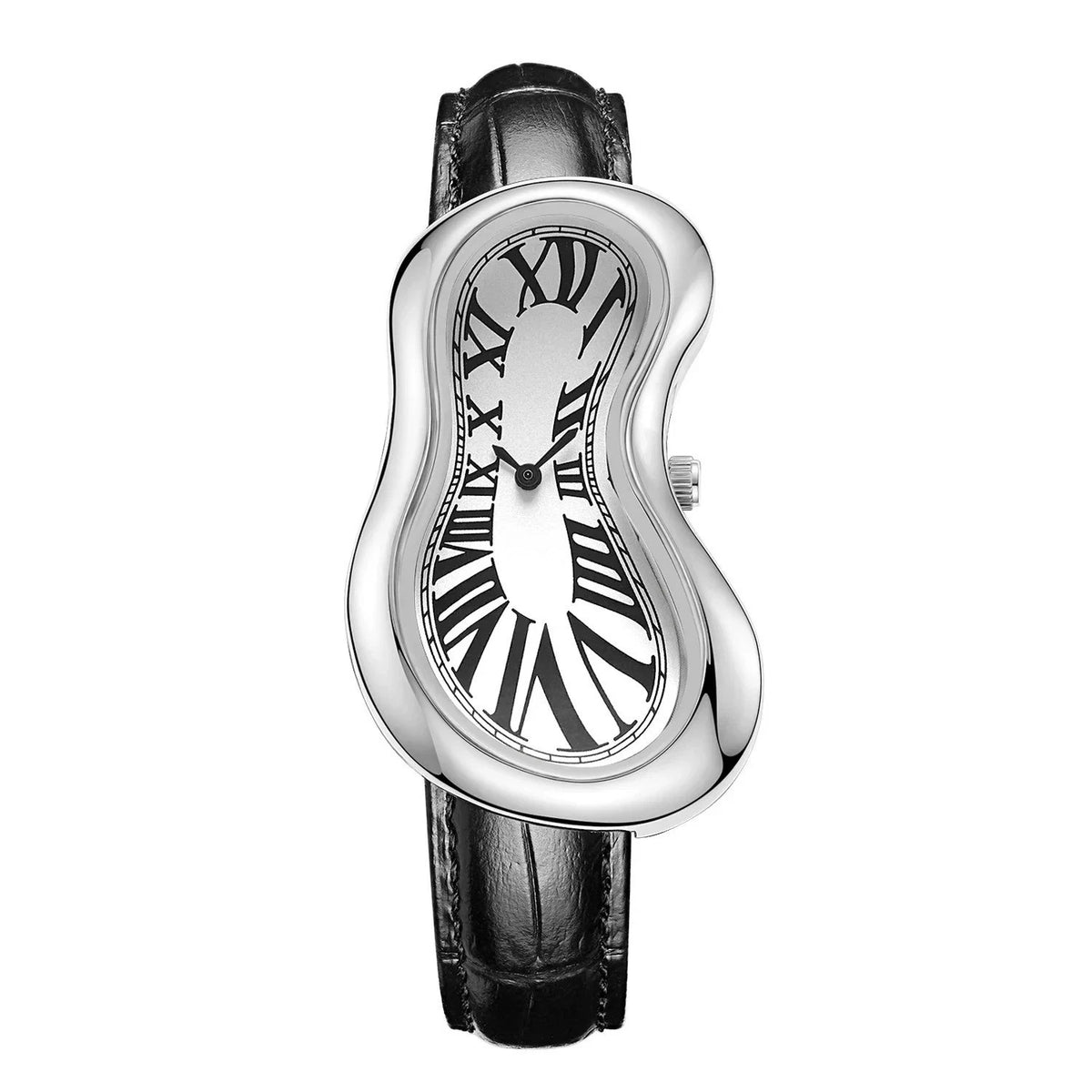 Fluid Mirage silver surrealist melted silhouette watch front view